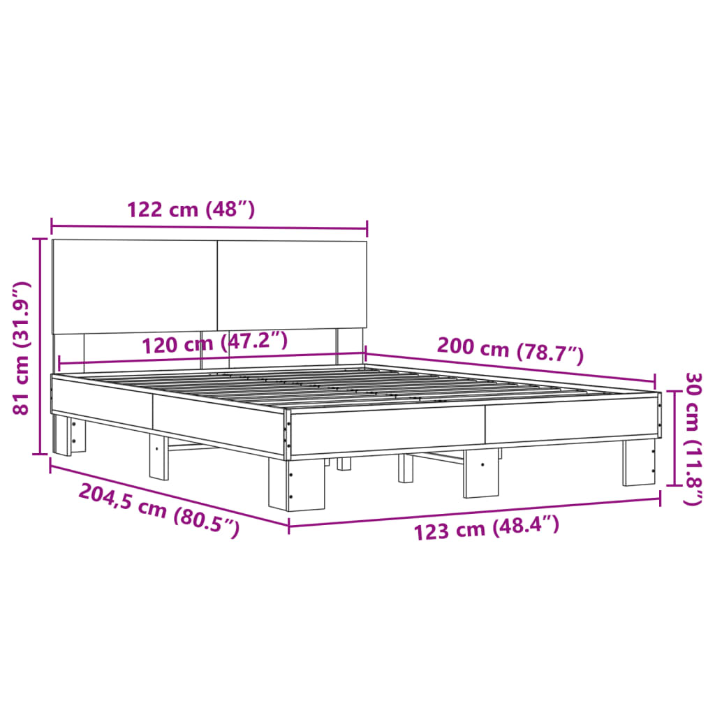 vidaXL Bed Frame | Black | Engineered wood, Metal | Double | Durable | Bed Frame