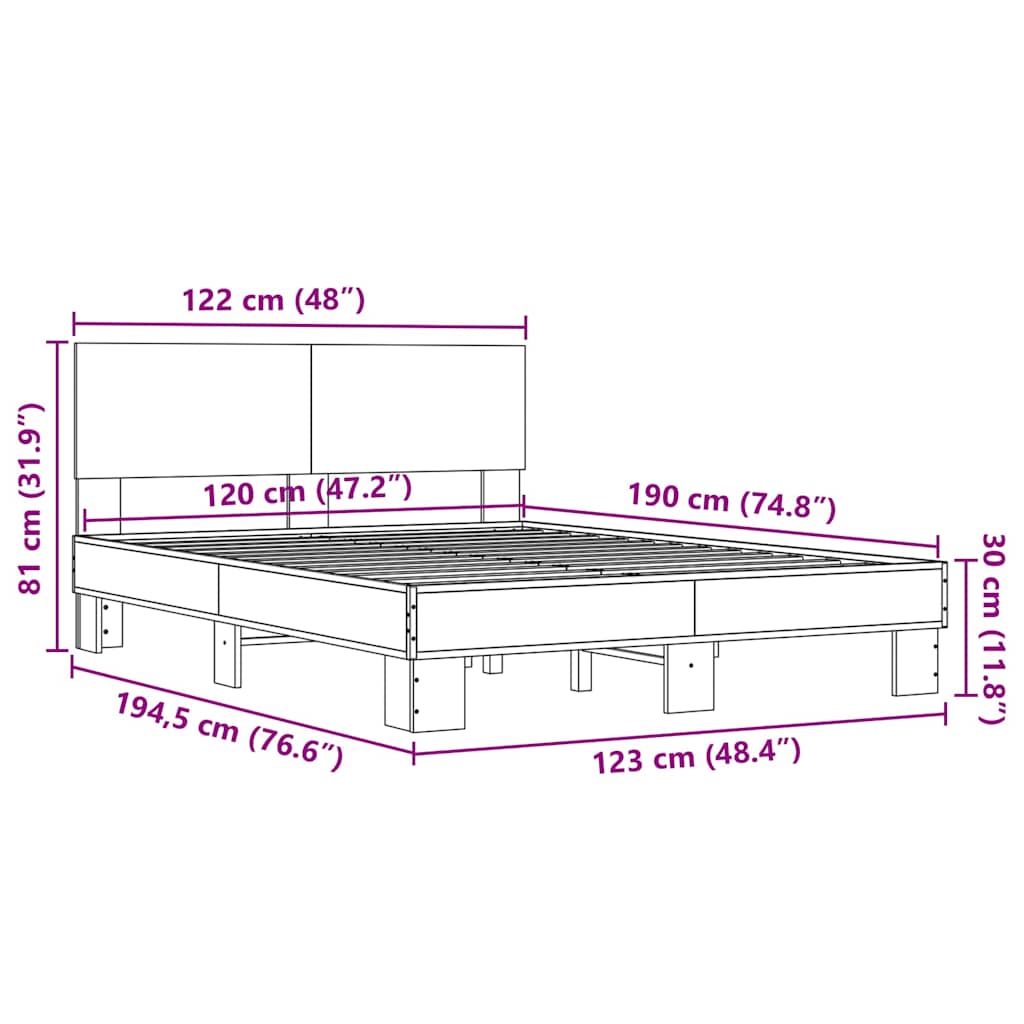vidaXL Bed Frame | Black | Engineered wood, metal, plywood | Small Double