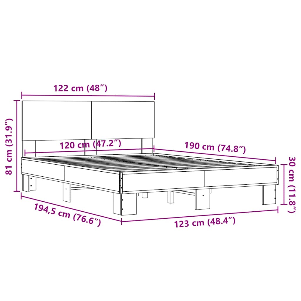vidaXL Bed Frame without Mattress Black 120x190 cm