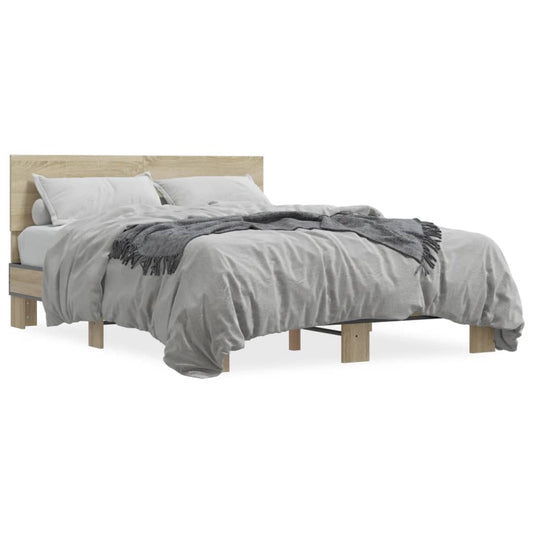 vidaXL Bed Frame | Sonoma oak | Engineered wood, metal, plywood | Double