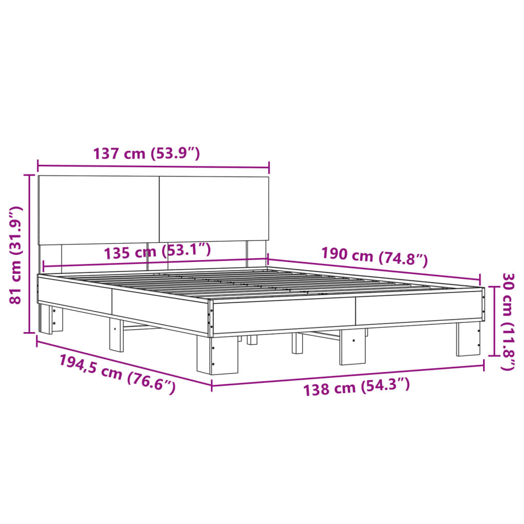 vidaXL Bed Frame | Sonoma oak | Engineered wood, metal, plywood | Double