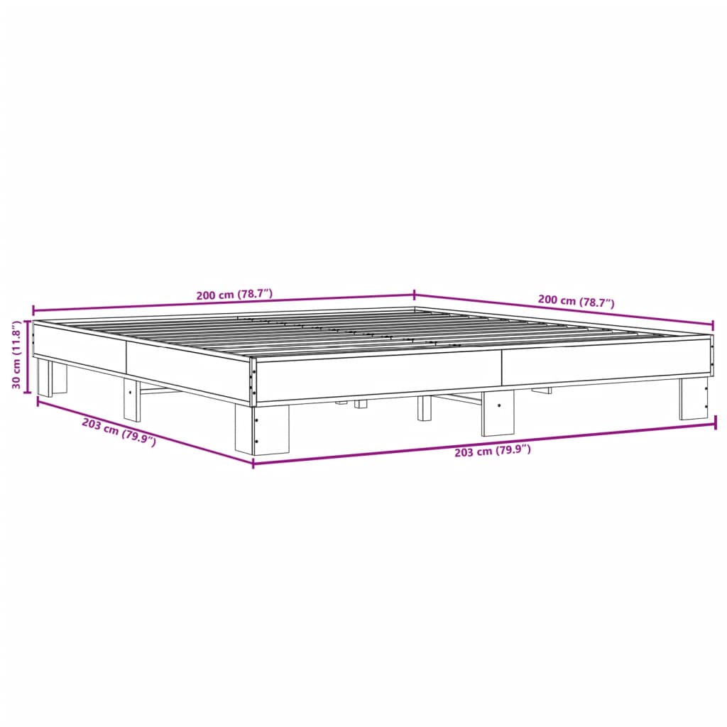 vidaXL Bed Frame without Mattress Grey Sonoma 200x200 cm