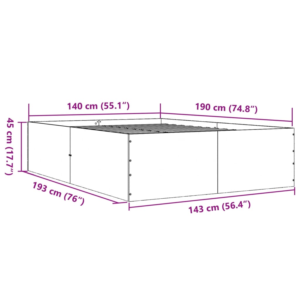 vidaXL Bed Frame without Mattress Black 140x190 cm