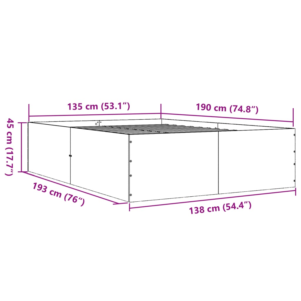 vidaXL Bed Frame without Mattress White 135x190 cm