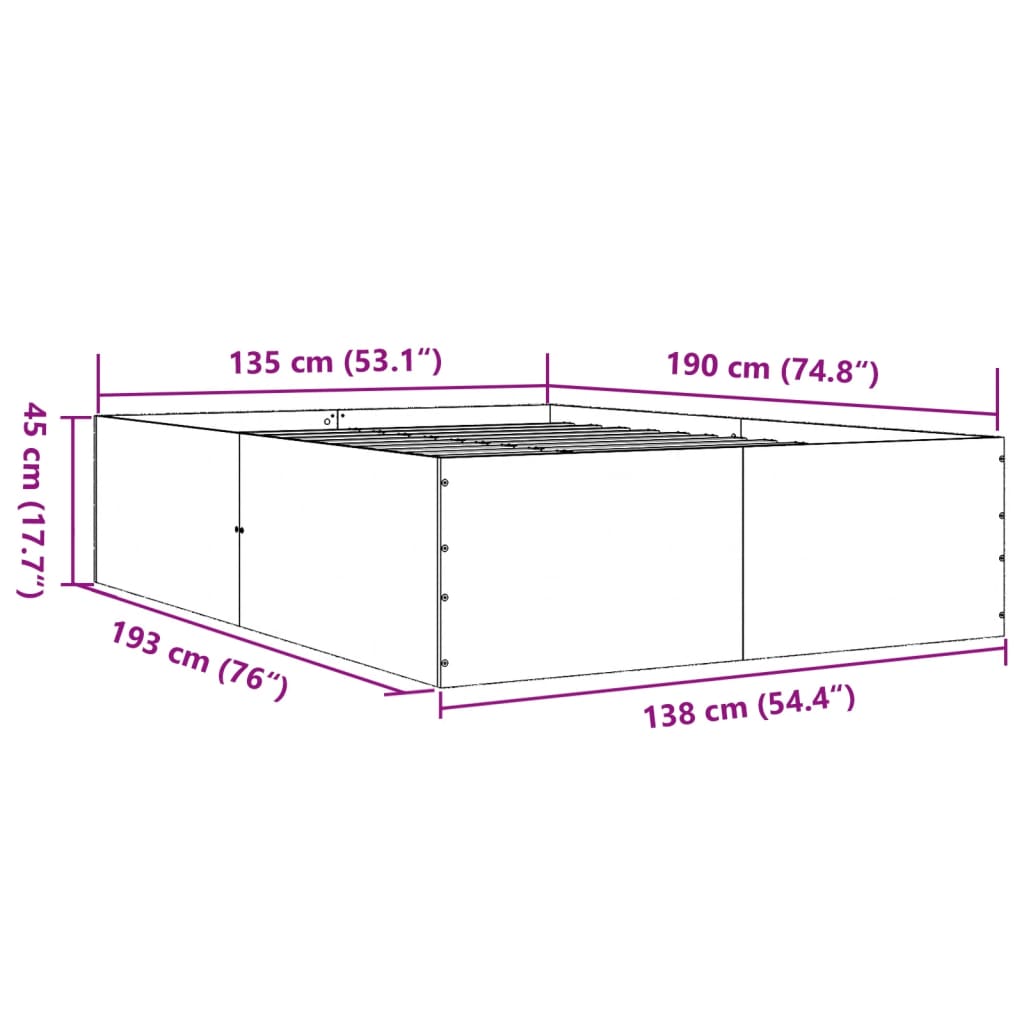 vidaXL Bed Frame without Mattress Concrete Grey 135x190 cm