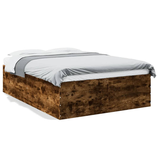 vidaXL Bed Frame without Mattress Smoked Oak 135x190 cm