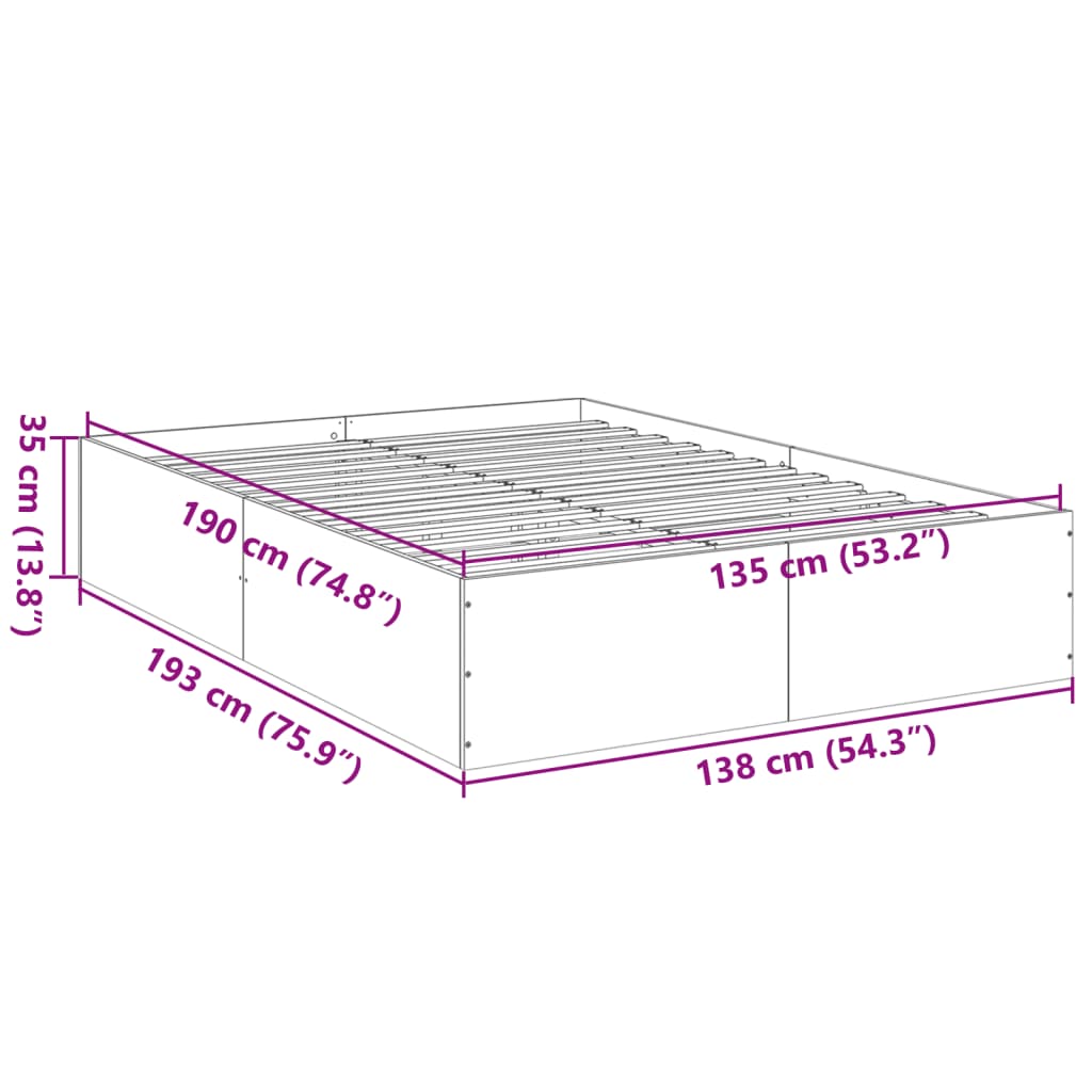 vidaXL Bed Frame without Mattress Black 135x190 cm
