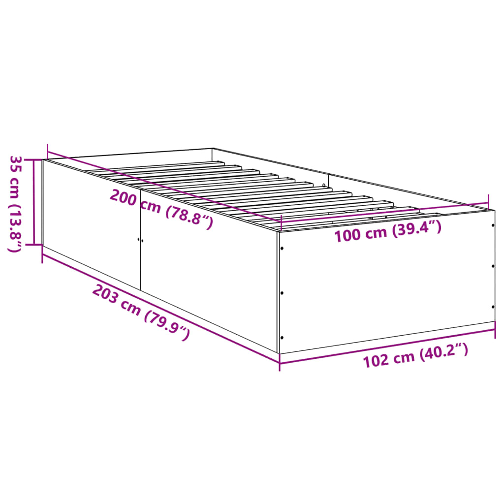 vidaXL Bed Frame without Mattress Concrete Grey 100x200 cm