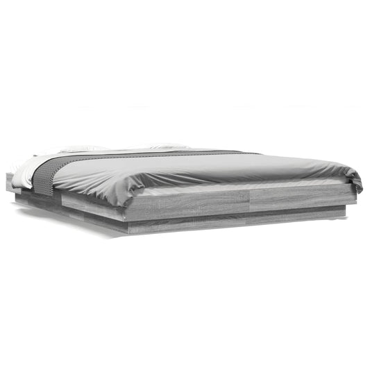 vidaXL Bed Frame with LED Lights without Mattress Grey Sonoma 150x200cm