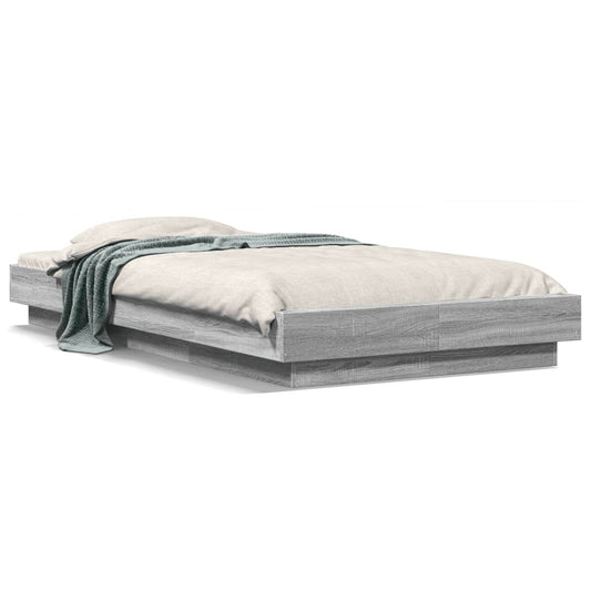 vidaXL Bed Frame with LED Lights without Mattress Grey Sonoma 100x200cm