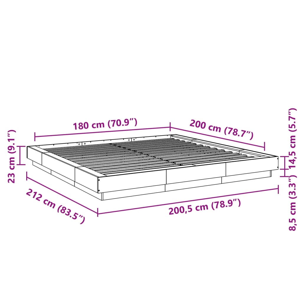 vidaXL Bed Frame without Mattress Grey Sonoma 180x200 cm