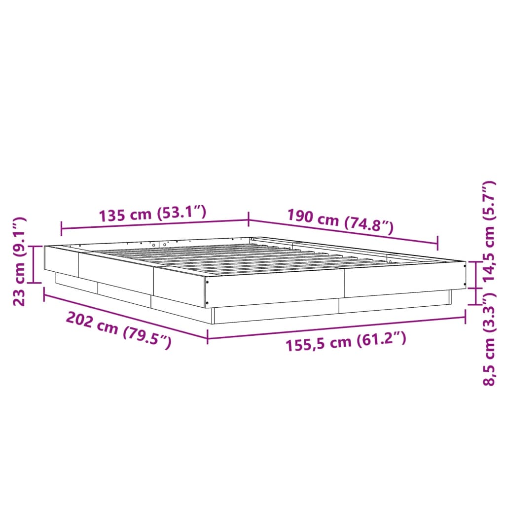 vidaXL Bed Frame without Mattress Sonoma Oak 135x190 cm Double