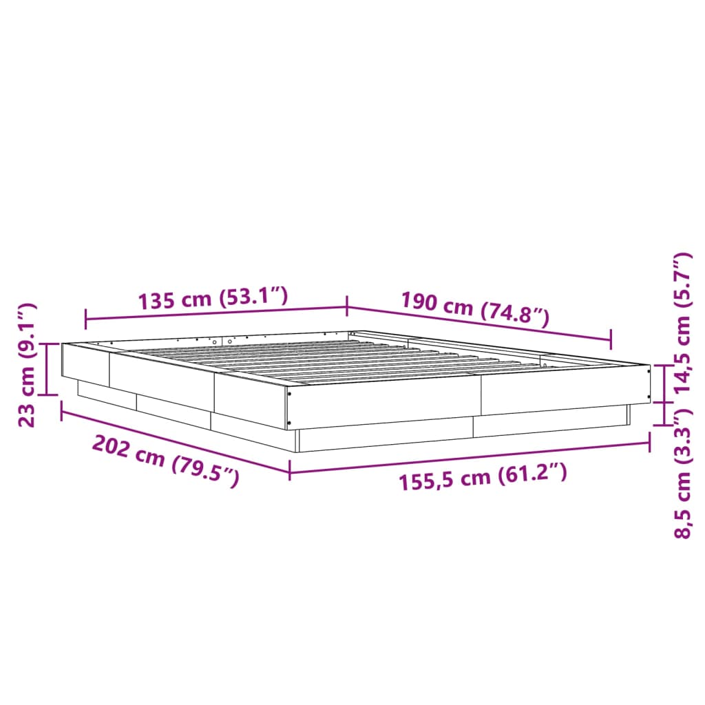 vidaXL Bed Frame without Mattress Concrete Grey 135x190 cm