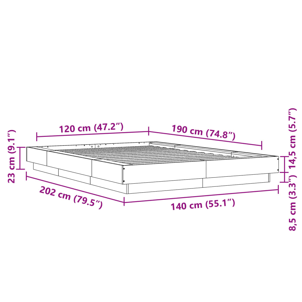 vidaXL Bed Frame without Mattress Sonoma Oak 120x190 cm Small Double