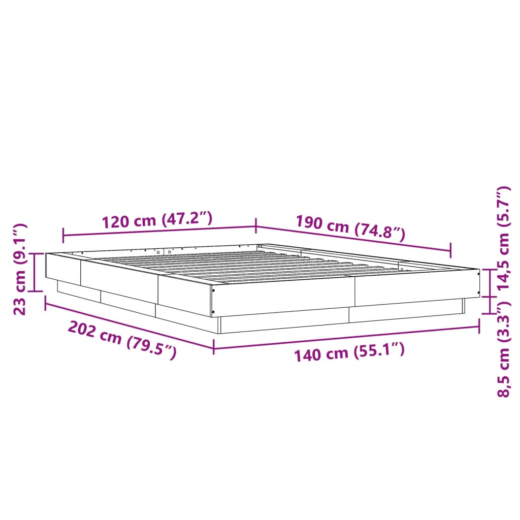 vidaXL Bed Frame without Mattress Concrete Grey 120x190 cm Small Double