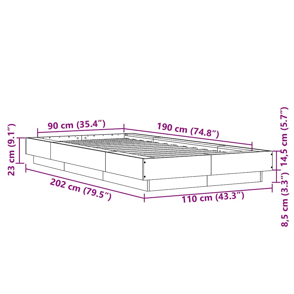 vidaXL Bed Frame without Mattress Black 90x190 cm Single