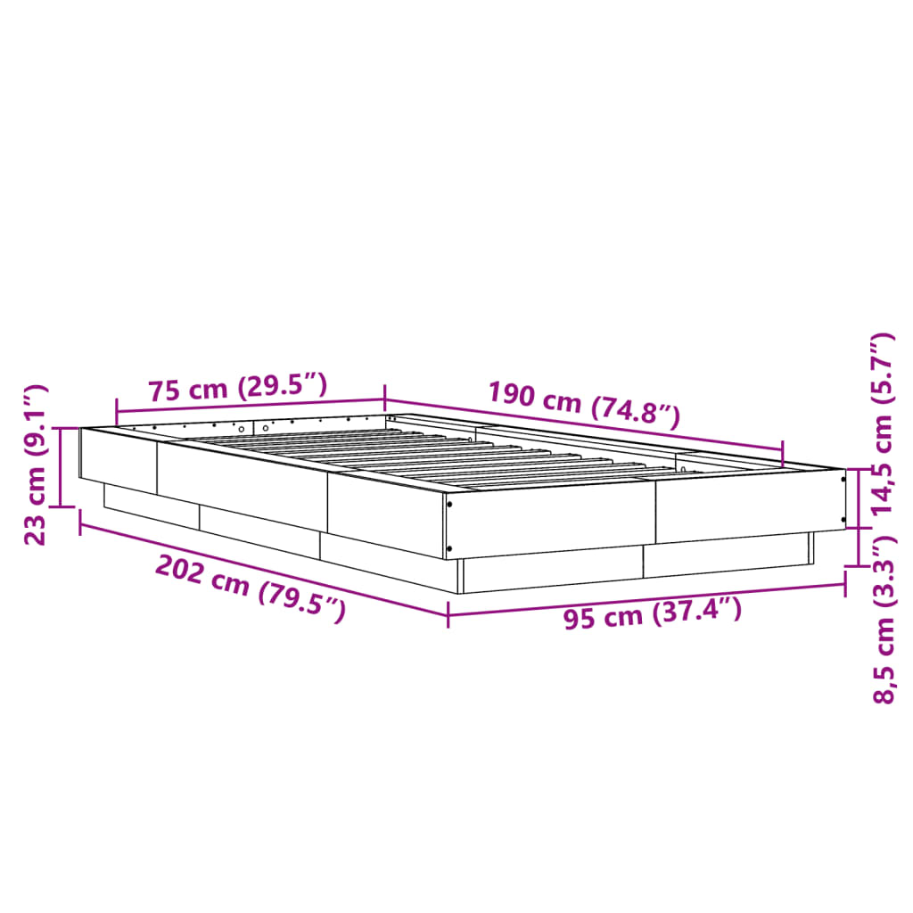 vidaXL Bed Frame without Mattress Brown Oak 75x190 cm Small Single