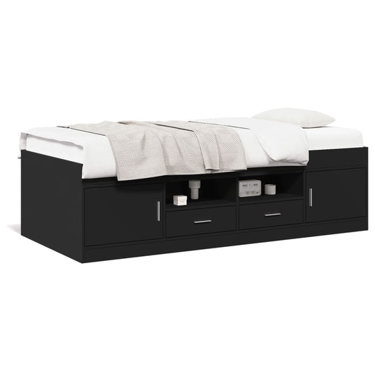 vidaXL Daybed with Drawers without Mattress Black 100x200 cm