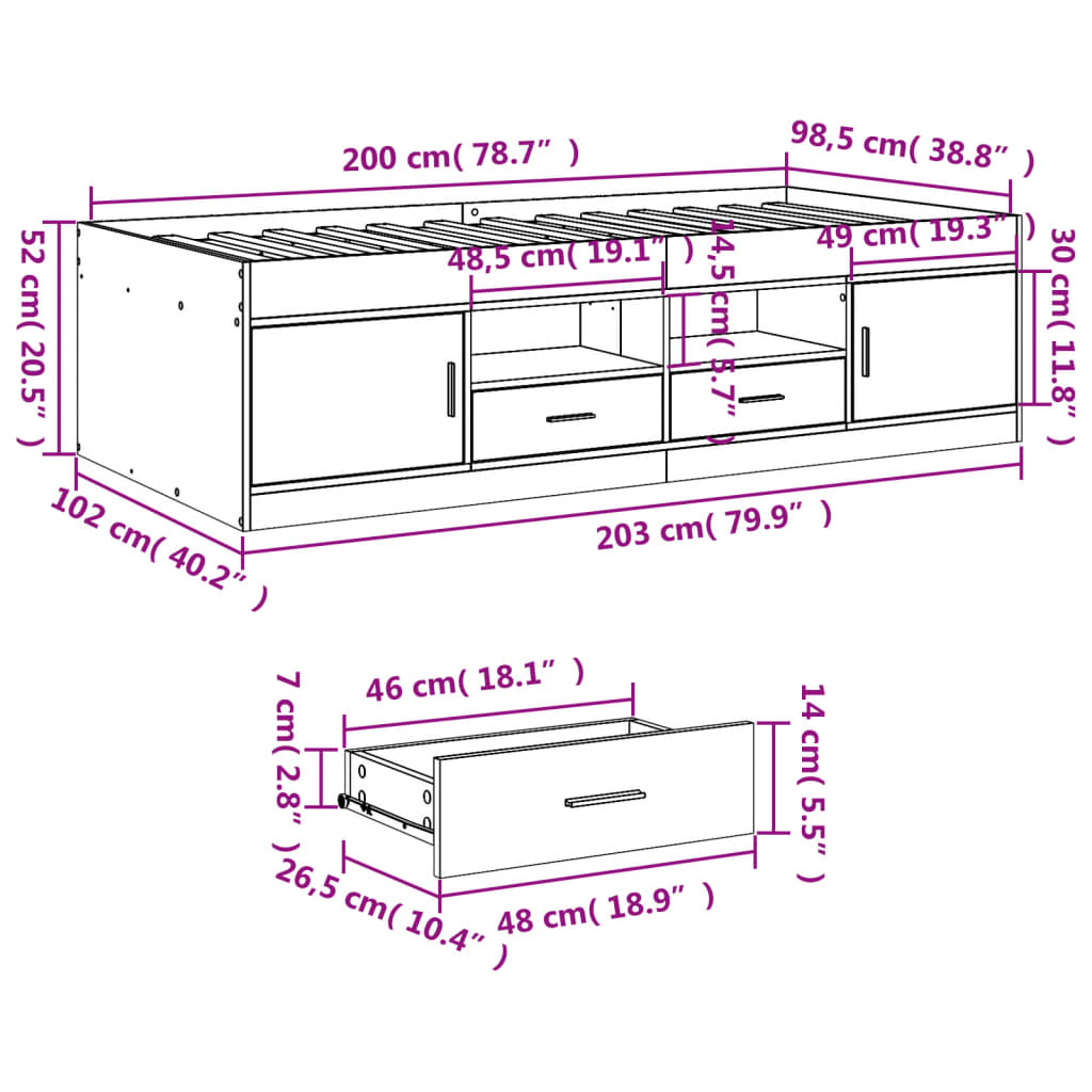 vidaXL Daybed with Drawers without Mattress Sonoma Oak 100x200 cm