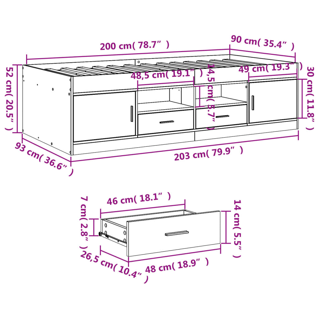 vidaXL Daybed with Drawers without Mattress White 90x200 cm