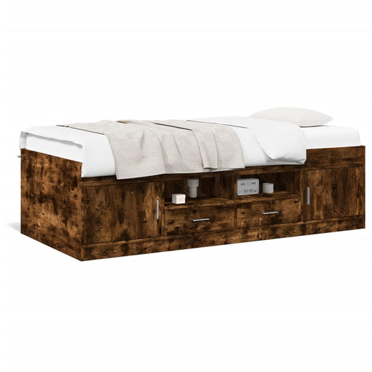 vidaXL Daybed | Smoked Oak | Engineered Wood | 90 x 200 cm | Storage | Daybed