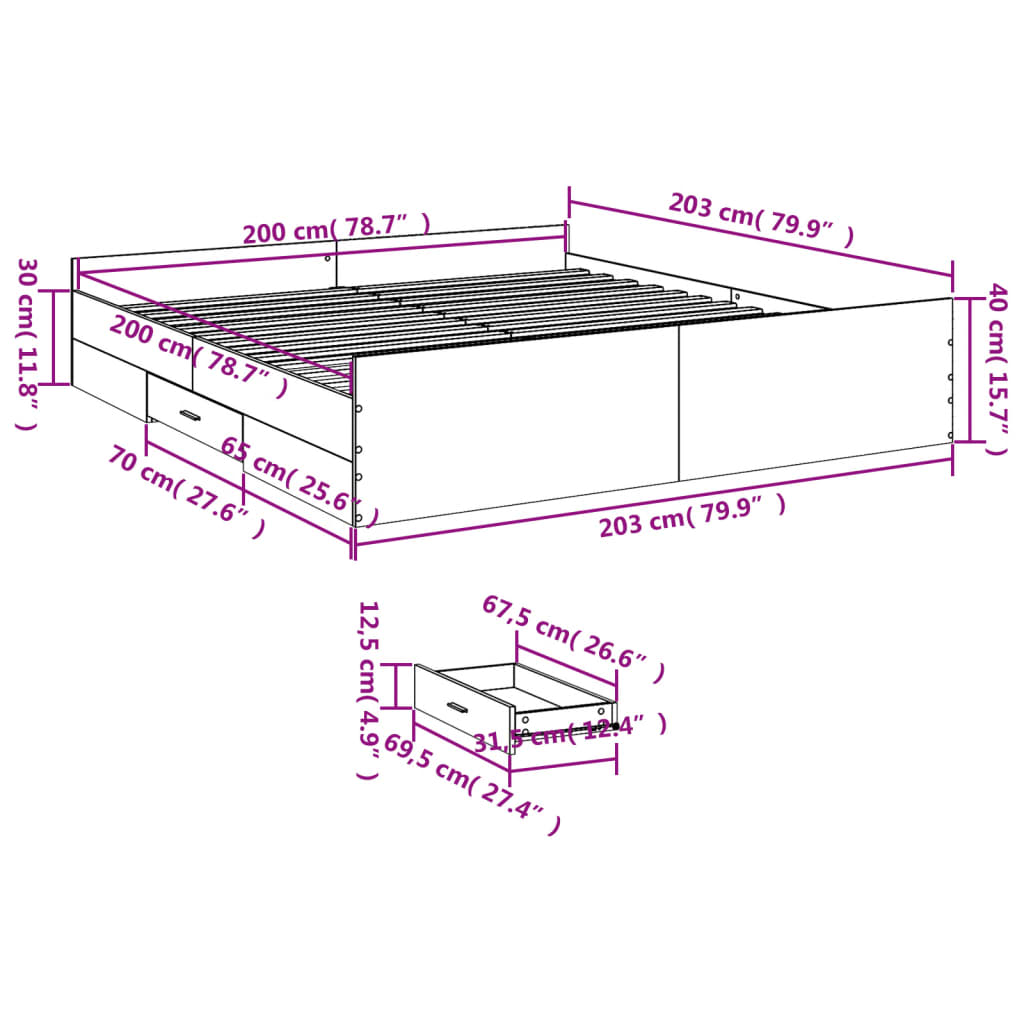 vidaXL Bed Frame with Drawers without Mattress Smoked Oak 200x200 cm