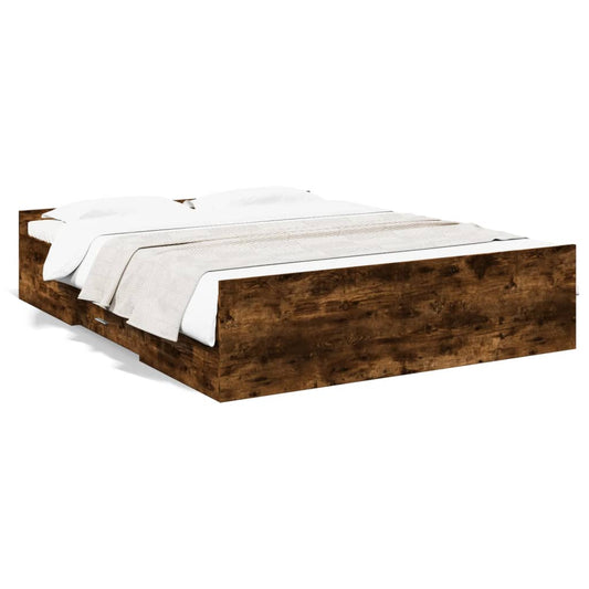 vidaXL Bed Frame with Drawers without Mattress Smoked Oak 150x200 cm