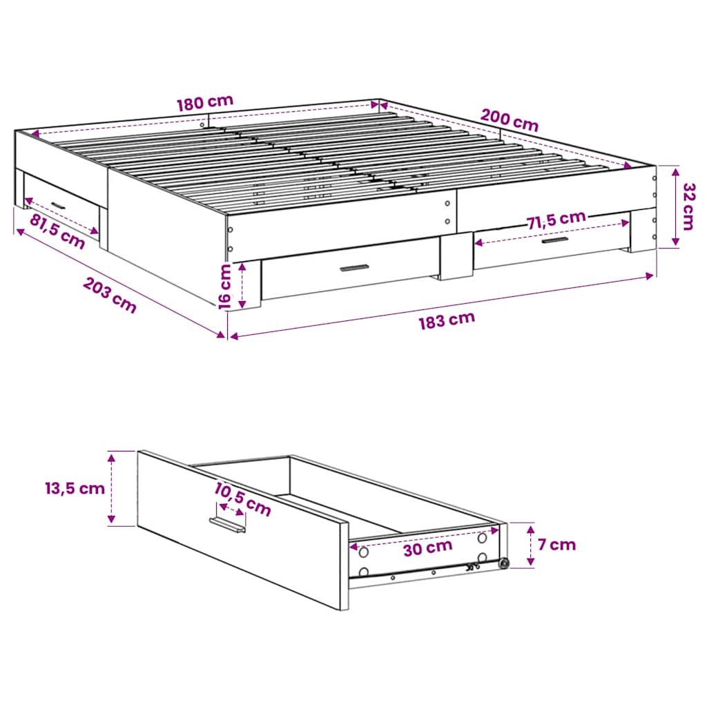 vidaXL Bed Frame with Drawers without Mattress Sonoma Oak 180x200 cm