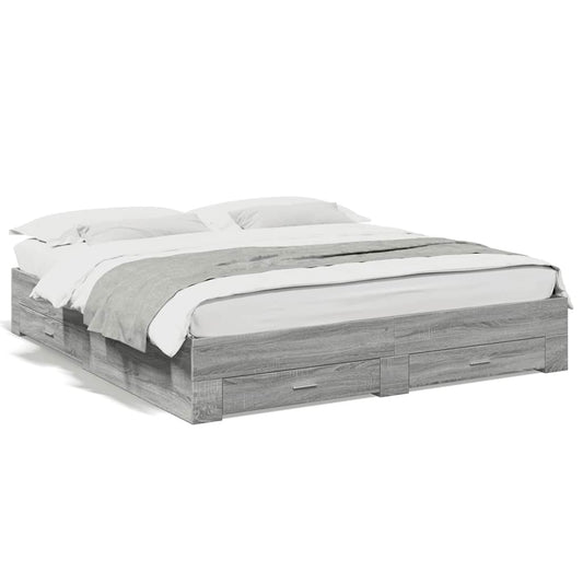 vidaXL Bed Frame with Drawers without Mattress Grey Sonoma 180x200 cm