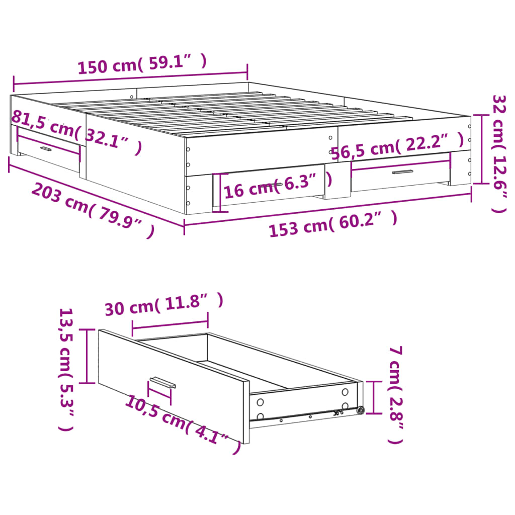 vidaXL Bed Frame | Sonoma oak | Engineered wood | King Size | Bed Frame