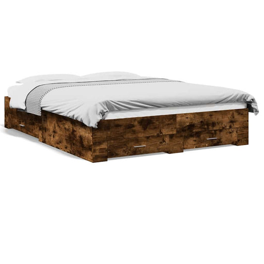 vidaXL Bed Frame with Drawers without Mattress Smoked Oak 150x200 cm