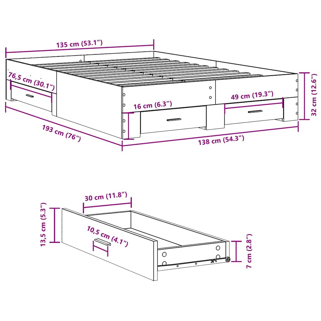 vidaXL Bed Frame | Smoked Oak | Engineered Wood, Plywood | Double | Bed Frame