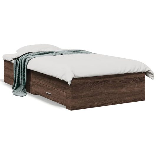vidaXL Bed Frame | Brown Oak | Engineered Wood, Plywood | Small Single