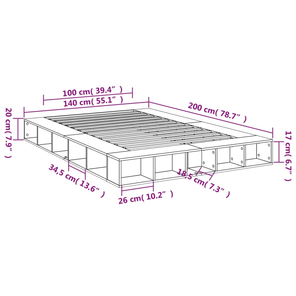 vidaXL Bed Frame without Mattress Sonoma Oak 140x200 cm