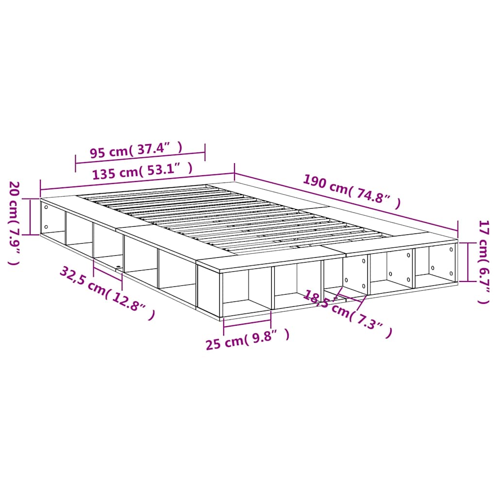 vidaXL Bed Frame without Mattress White 135x190 cm