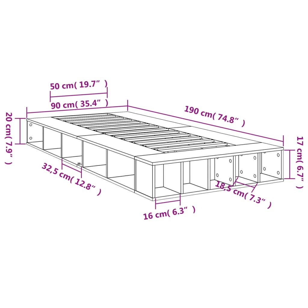 vidaXL Bed Frame without Mattress Brown Oak 90x190 cm Single