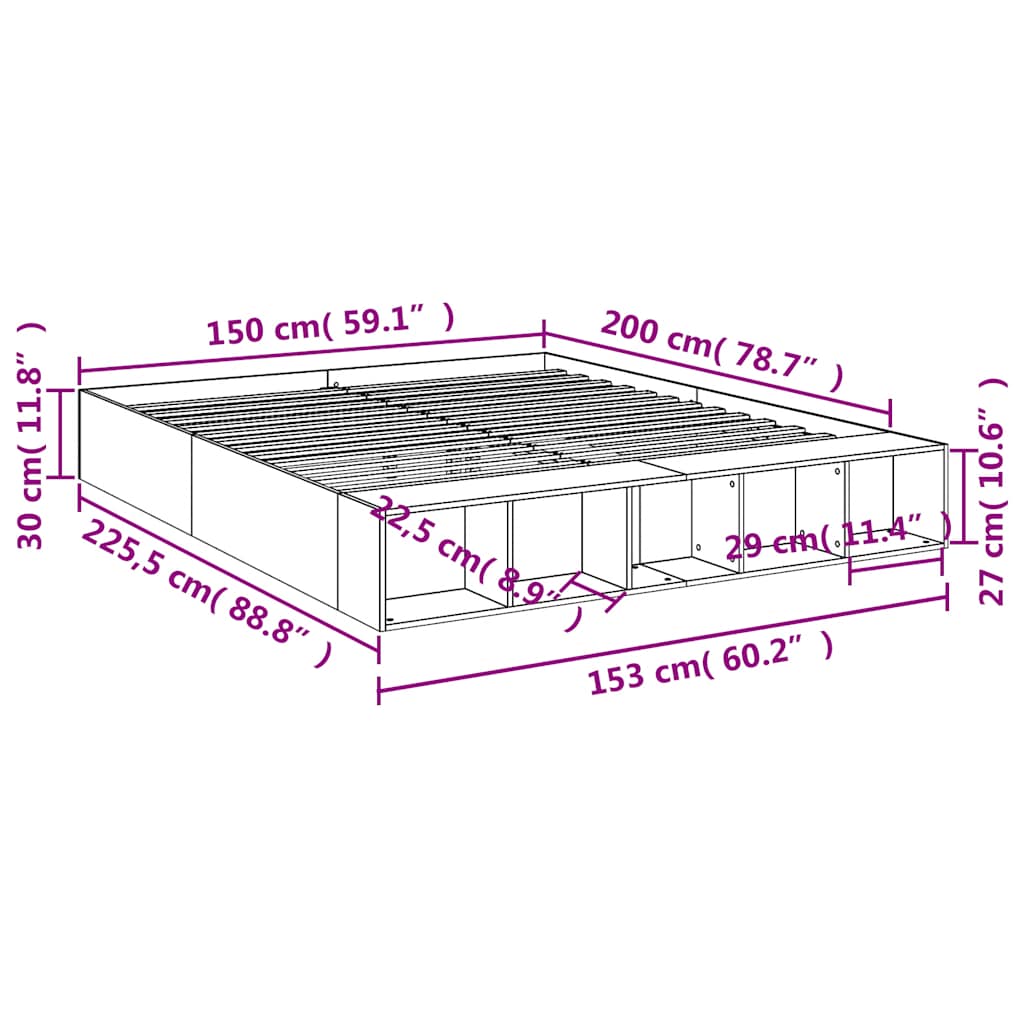 vidaXL Bed Frame without Mattress Grey Sonoma 150x200 cm