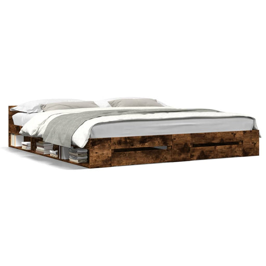 vidaXL Bed Frame with Drawers without Mattress Smoked Oak 200x200 cm