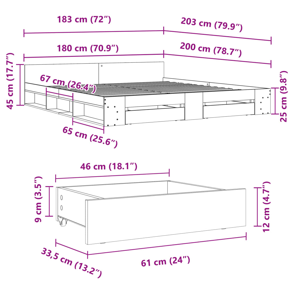 vidaXL Bed Frame with Drawers without Mattress Smoked Oak 180x200 cm