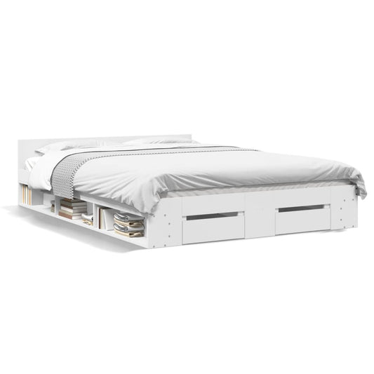 vidaXL Bed Frame with Drawers without Mattress White 150x200 cm King Size