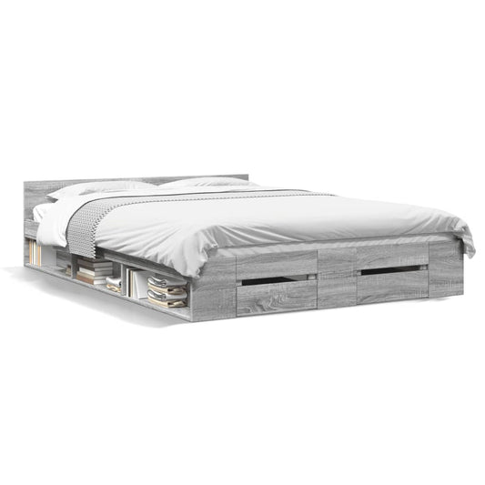 vidaXL Bed Frame with Drawers without Mattress Grey Sonoma 150x200 cm