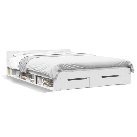 vidaXL Bed Frame with Drawers without Mattress White 140x190 cm