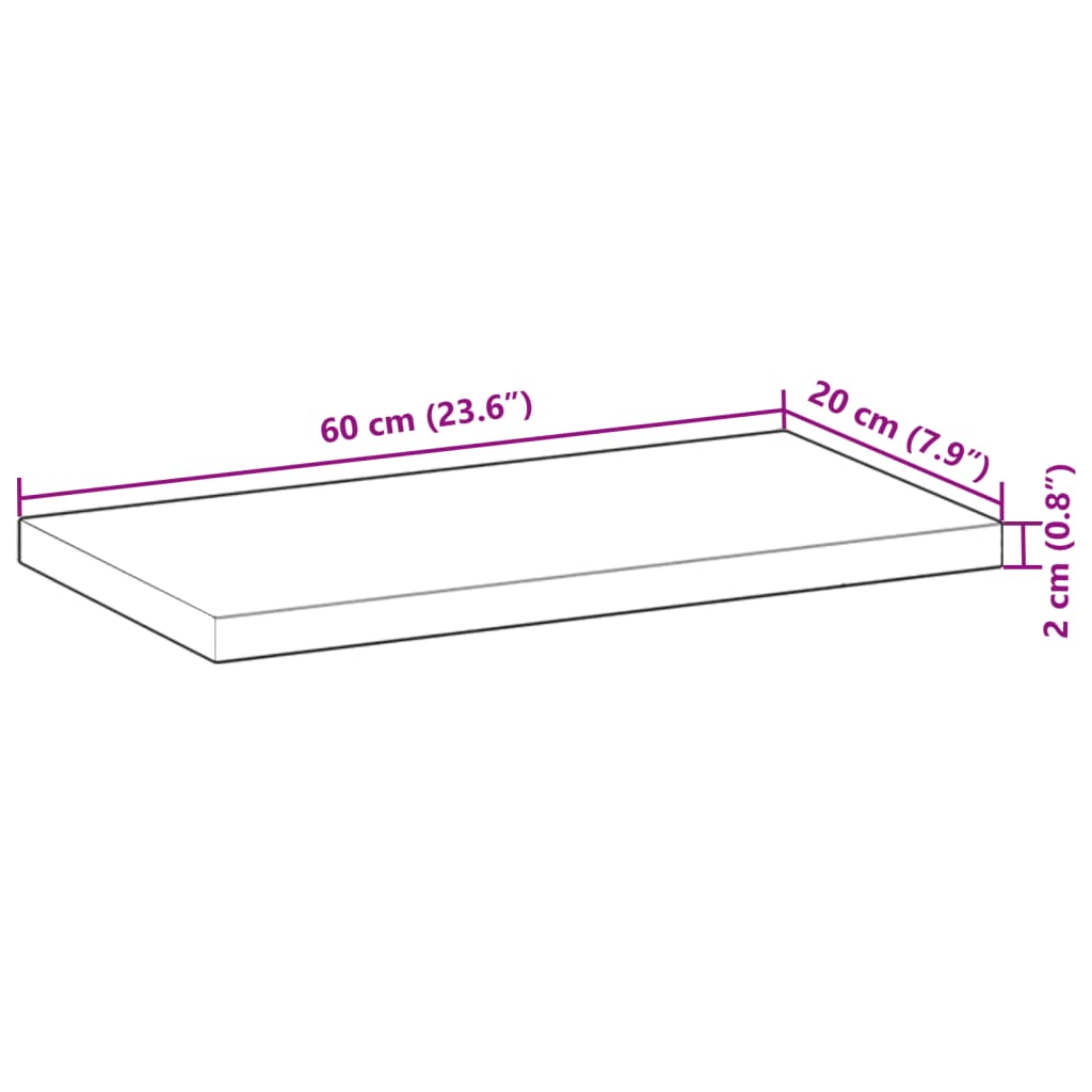 vidaXL Floating Shelf 60x20x2 cm Untreated Solid Wood Acacia