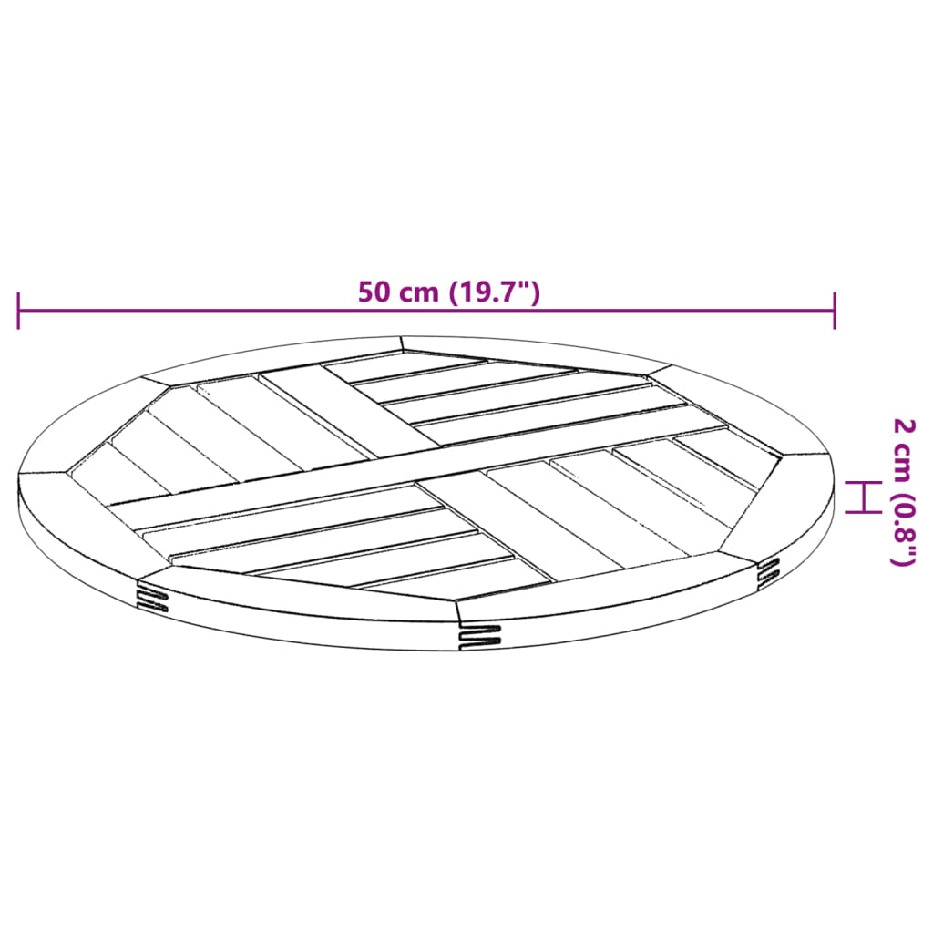 vidaXL Table Top Ø50x2 cm Round Solid Wood Acacia