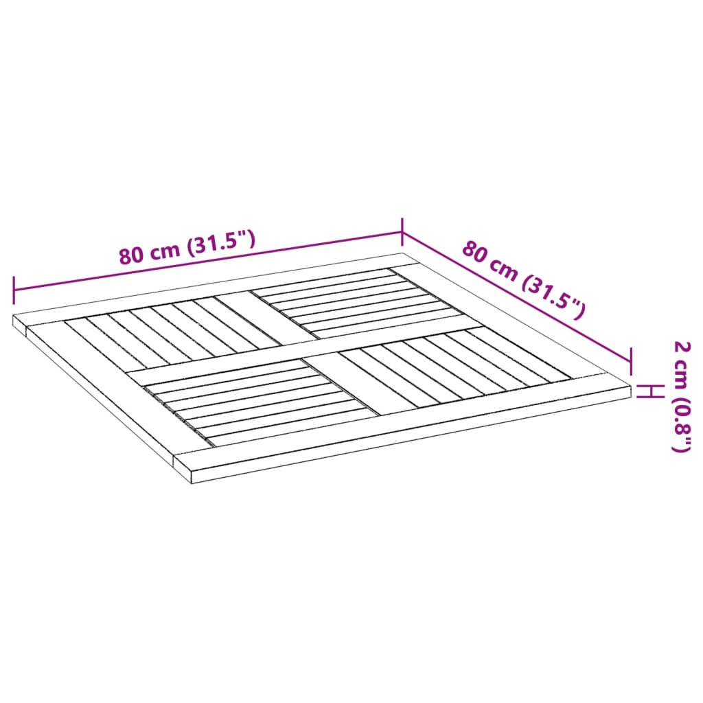 vidaXL Table Top 80x80x2,2 cm Square Solid Wood Acacia