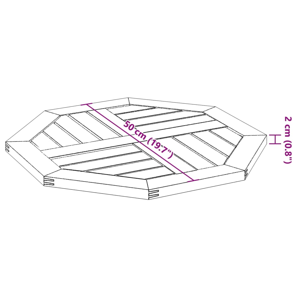 vidaXL Table Top 50x50x2 cm Octagonal Solid Wood Acacia