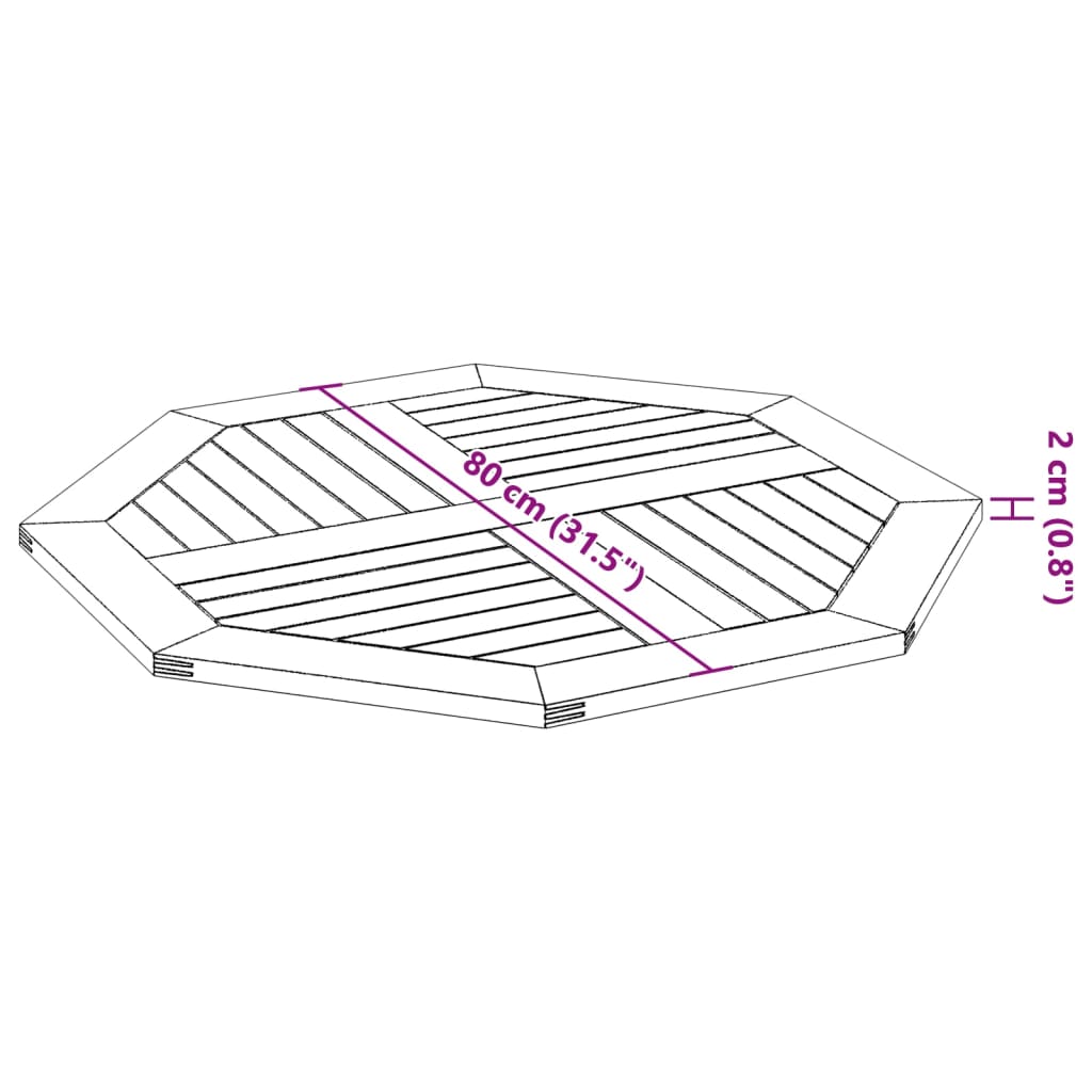 vidaXL Table Top 80x80x2,2 cm Octagonal Solid Wood Acacia
