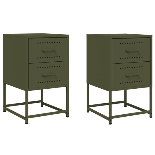 vidaXL Bedside Cabinets 2 pcs Olive Green 36x39x60,5 cm Steel