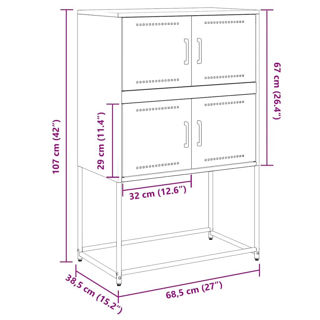 vidaXL Sideboard Pink 68,5x38,5x107 cm Steel