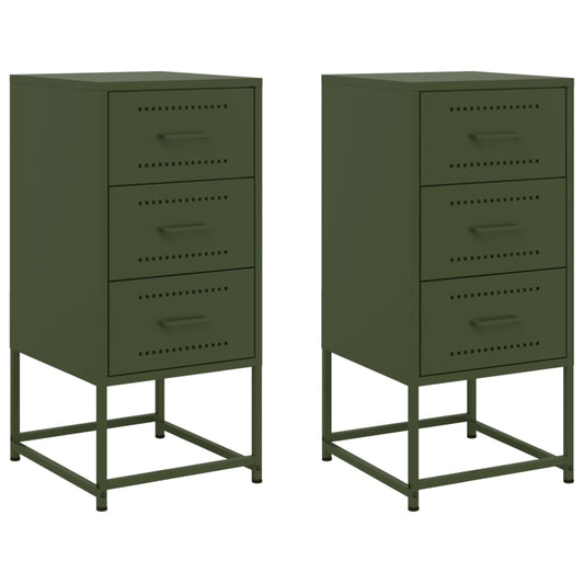 vidaXL Bedside Cabinets 2 pcs Olive Green 36x39x78 cm Steel
